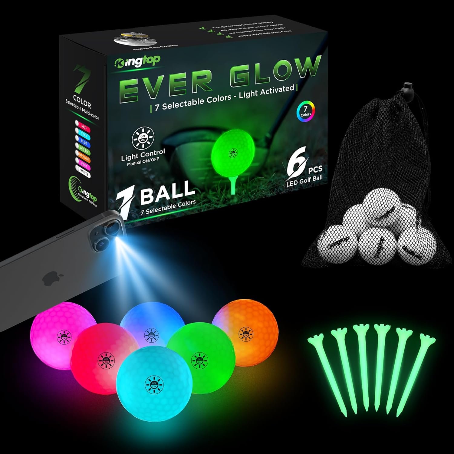 KINGTOP Upgraded Glow in The Dark Golf Balls